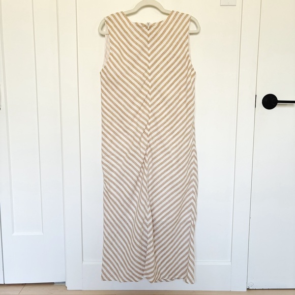 Everlane The Linen Bias Cut Dress Size 8 Striped Bone Caramel Ivory Beige Midi - Picture 7 of 9